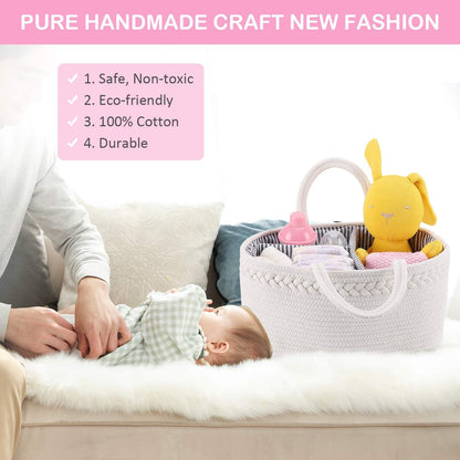 Diaper Caddy Organizer, Cotton Rope Nursery Baby Basket, Changing Table Organizer for Baby Diaper Storage, Diaper Nursery Storage Bin for Baby Stuff, Baby Shower Gifts