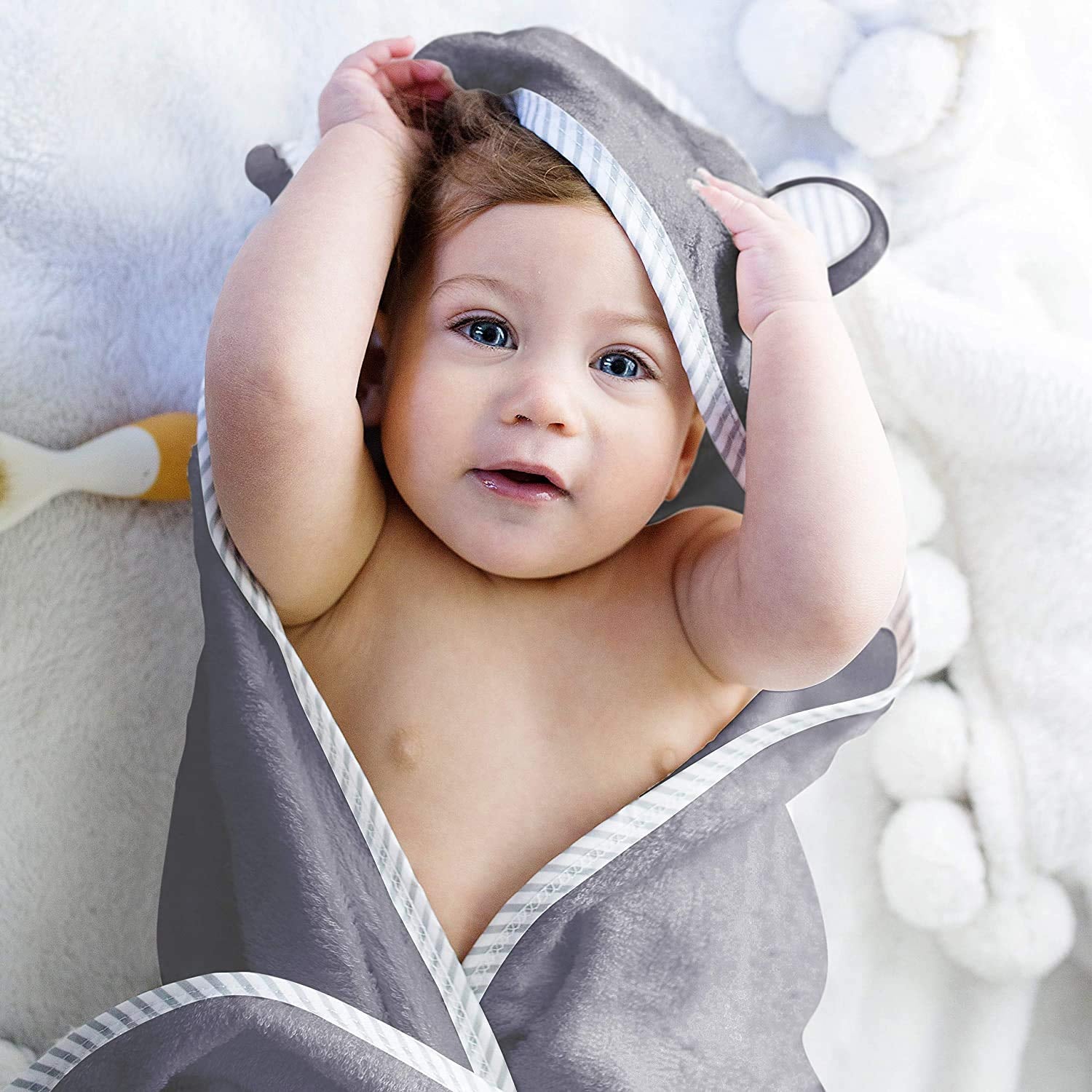 Towels for Newborn – Hooded Baby Towels, Baby Bath Towels Girl, Hooded Baby Towels Boy, Kids Bath Towels with Hood – Grey