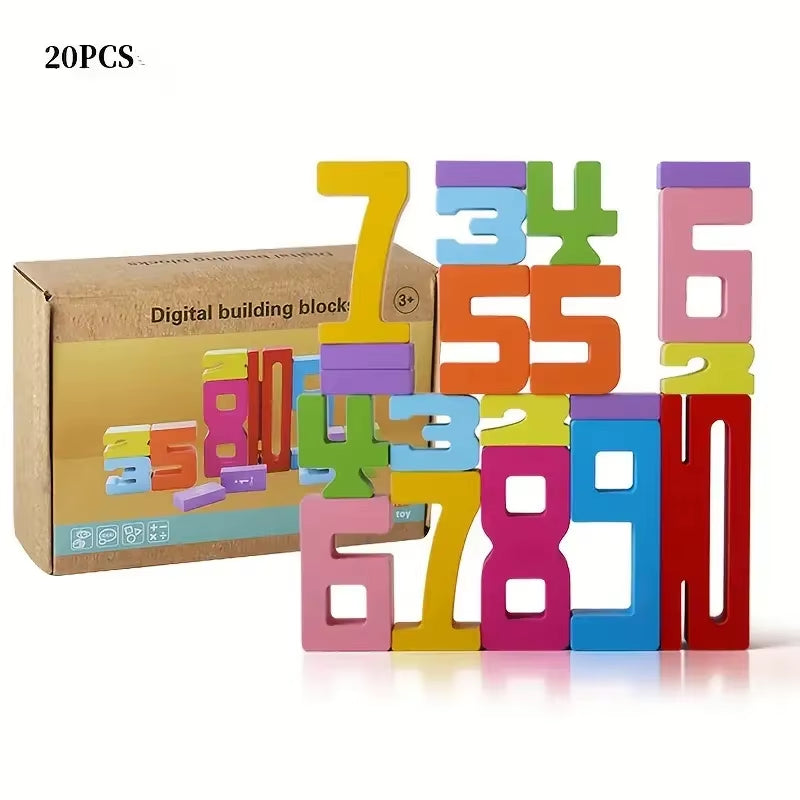 Early Education Colourful 3D Kids Math Learning Toys Wooden Montessori Toys Stacking Number Building Blocks
