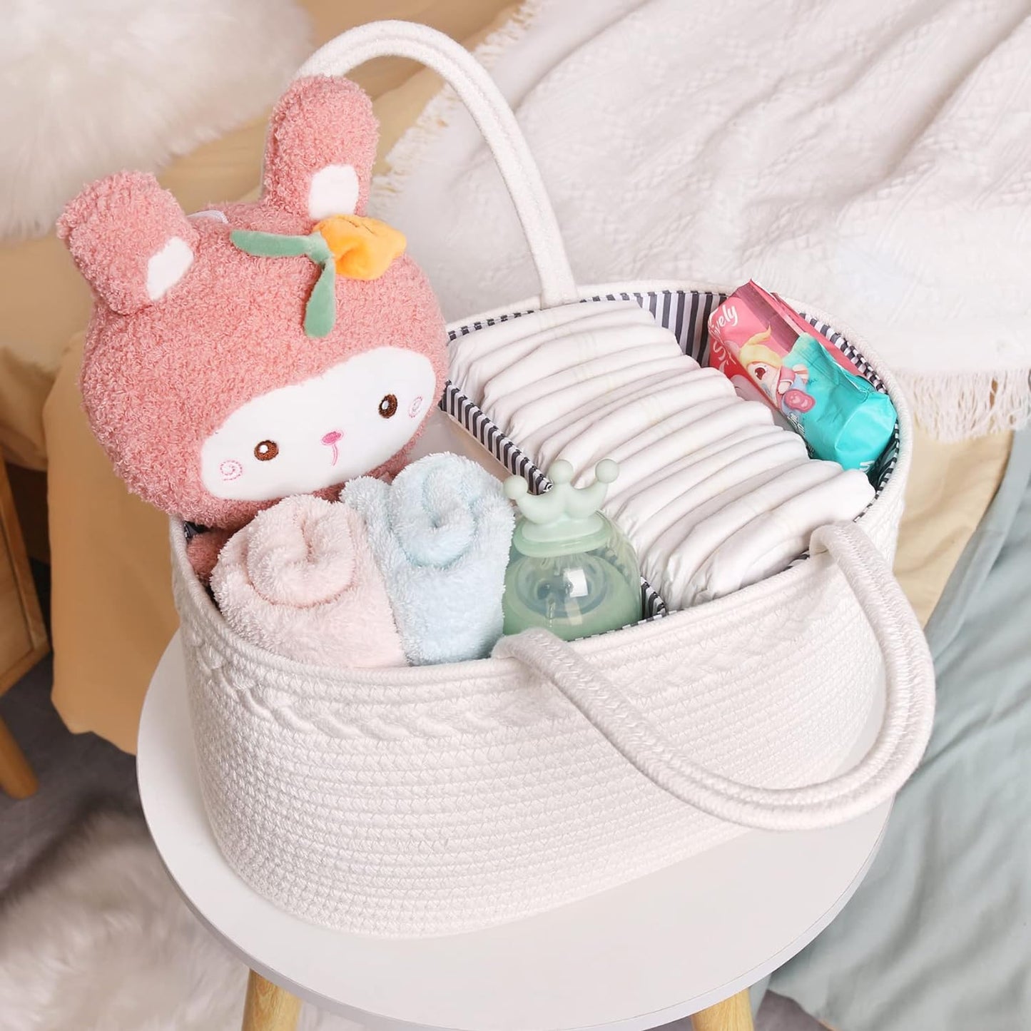 Diaper Caddy Organizer, Cotton Rope Nursery Baby Basket, Changing Table Organizer for Baby Diaper Storage, Diaper Nursery Storage Bin for Baby Stuff, Baby Shower Gifts