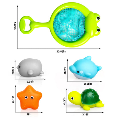Light up Bath Toys,Toddler Flashing Colourful LED Bathtub Animal Toy with Fishing Net, Bathtub Tub Toy for Toddlers Baby Kids Infant Girls Boys